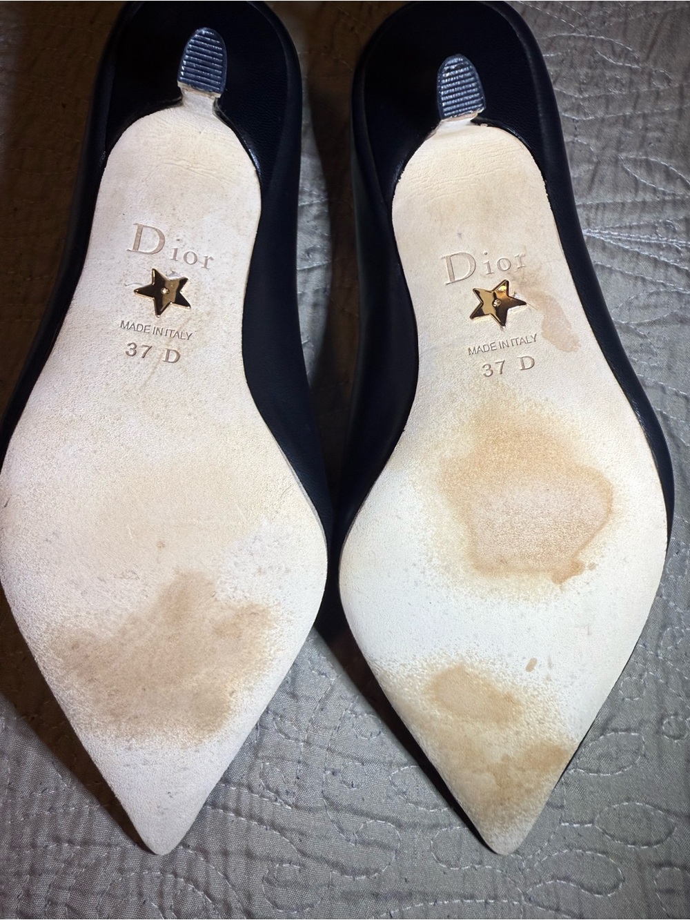 Dior Black Leather Pointed Pumps with Gold 'CD' Medallions - Picture 5 of 5
